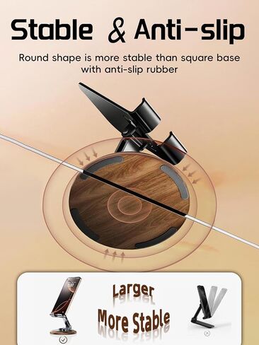EnerCharge Adjustable Cell Phone Stand, 360° Rotating Foldable Cell Phone Holder, Walnut Wooden Desktop Portable Cellphone Stand with Convenient Charging Port,Anti-Slip Base,Fits All Phones in Saudi Arabia