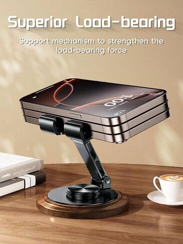 EnerCharge Adjustable Cell Phone Stand, 360° Rotating Foldable Cell Phone Holder, Walnut Wooden Desktop Portable Cellphone Stand with Convenient Charging Port,Anti-Slip Base,Fits All Phones in Saudi Arabia