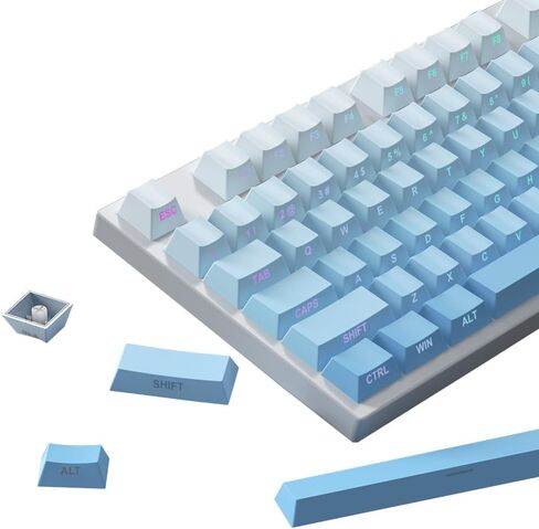 PBT Keycaps -Blue Side Print Key Cap Set ، Shot Double Shine من خلال أغطية مفاتيح مخصصة ، ملف تعريف الكرز 133 مفاتيح لوحات المفاتيح الميكانيكية الأزرق in Saudi Arabia