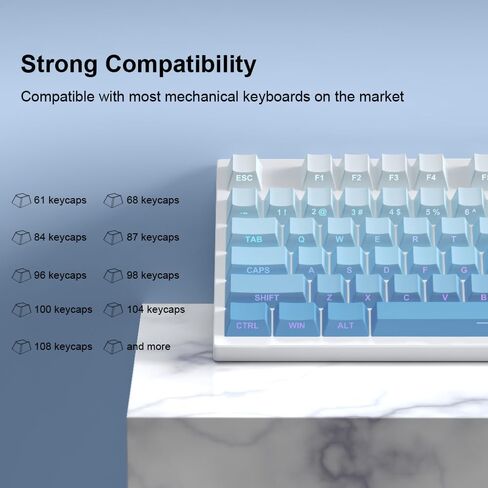 PBT Keycaps -Blue Side Print Key Cap Set ، Shot Double Shine من خلال أغطية مفاتيح مخصصة ، ملف تعريف الكرز 133 مفاتيح لوحات المفاتيح الميكانيكية الأزرق in Saudi Arabia