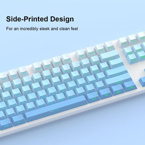 PBT Keycaps -Blue Side Print Key Cap Set ، Shot Double Shine من خلال أغطية مفاتيح مخصصة ، ملف تعريف الكرز 133 مفاتيح لوحات المفاتيح الميكانيكية الأزرق in Saudi Arabia