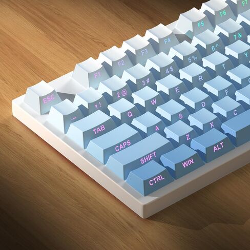 PBT Keycaps -Blue Side Print Key Cap Set ، Shot Double Shine من خلال أغطية مفاتيح مخصصة ، ملف تعريف الكرز 133 مفاتيح لوحات المفاتيح الميكانيكية الأزرق in Saudi Arabia