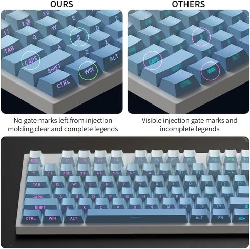 PBT Keycaps -Blue Side Print Key Cap Set ، Shot Double Shine من خلال أغطية مفاتيح مخصصة ، ملف تعريف الكرز 133 مفاتيح لوحات المفاتيح الميكانيكية الأزرق in Saudi Arabia