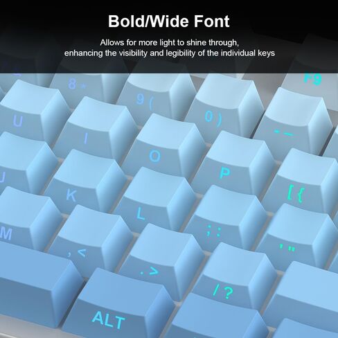 PBT Keycaps -Blue Side Print Key Cap Set ، Shot Double Shine من خلال أغطية مفاتيح مخصصة ، ملف تعريف الكرز 133 مفاتيح لوحات المفاتيح الميكانيكية الأزرق in Saudi Arabia