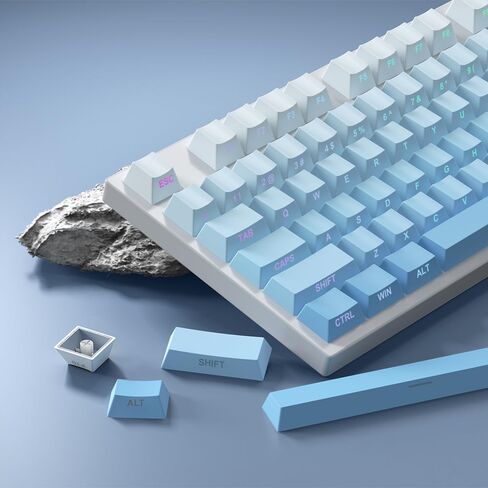 PBT Keycaps -Blue Side Print Key Cap Set ، Shot Double Shine من خلال أغطية مفاتيح مخصصة ، ملف تعريف الكرز 133 مفاتيح لوحات المفاتيح الميكانيكية الأزرق in Saudi Arabia