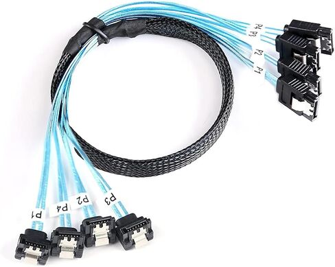 SAS 4.0 4x SATA إلى 4x SATA Cable 90 ° الزاوية اليمنى-كابل بيانات محرك الأقراص الصلبة عالي السرعة 12 جيجابت في الثانية ، وسلك النحاس 30AWG ، اتصال الخادم الأم (1M) in Saudi Arabia