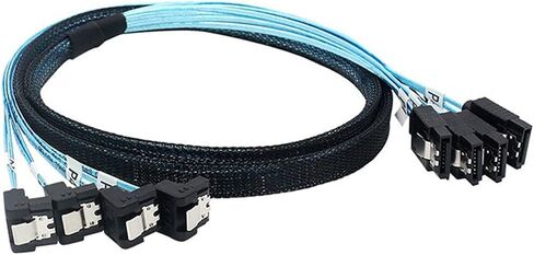SAS 4.0 4x SATA إلى 4x SATA Cable 90 ° الزاوية اليمنى-كابل بيانات محرك الأقراص الصلبة عالي السرعة 12 جيجابت في الثانية ، وسلك النحاس 30AWG ، اتصال الخادم الأم (1M) in Saudi Arabia