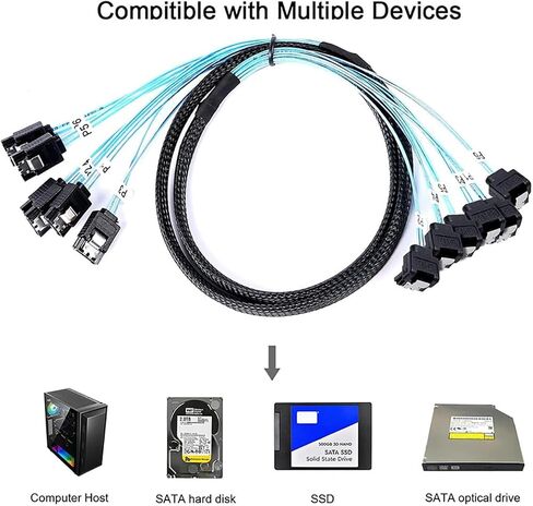 6x SATA 7-PON مباشرة إلى 6x SATA 90 ° كابل الزاوية اليمنى-12 جيجابت في الثانية كابل بيانات SSD/HDD عالي السرعة مع قفل قفل ، سلك نحاسي 30AWG (1M) in Saudi Arabia