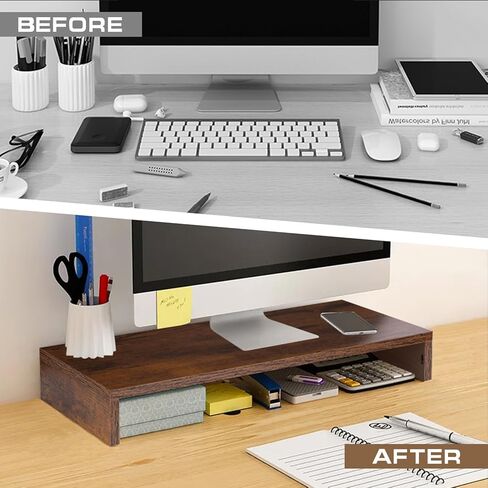 مراقبة حامل الحامل ، حامل كمبيوتر ، منظمو المكتب والملحقات ، مراقبة كمبيوتر جهاز الكمبيوتر المحمول مراقب مع تخزين طابعة شاشة التلفزيون (Rust Brown-15.75inch) in Kuwait