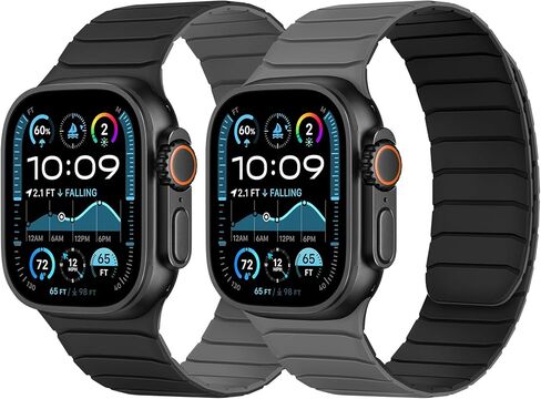 Tasikar double -side -side الفرقة المغناطيسية القابلة للارتداء متوافقة مع Apple Watch 49mm 46mm 45mm 44mm 42mm 42mm ، حلقة حزام رياضية ناعمة لـ Iwatch Ultra 3 2 1 Se Series 11 10 9 8 7 6 5 4 3 2 11 ، Black Gray in Kuwait