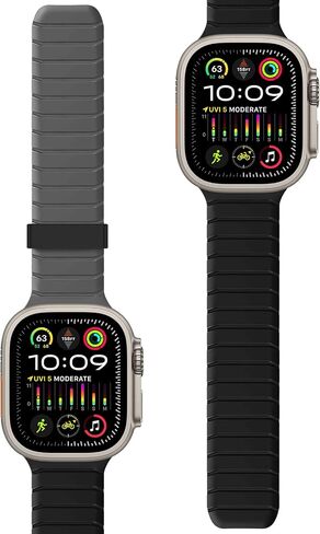 Tasikar double -side -side الفرقة المغناطيسية القابلة للارتداء متوافقة مع Apple Watch 49mm 46mm 45mm 44mm 42mm 42mm ، حلقة حزام رياضية ناعمة لـ Iwatch Ultra 3 2 1 Se Series 11 10 9 8 7 6 5 4 3 2 11 ، Black Gray in Kuwait