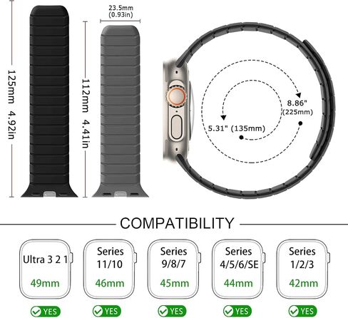 Tasikar double -side -side الفرقة المغناطيسية القابلة للارتداء متوافقة مع Apple Watch 49mm 46mm 45mm 44mm 42mm 42mm ، حلقة حزام رياضية ناعمة لـ Iwatch Ultra 3 2 1 Se Series 11 10 9 8 7 6 5 4 3 2 11 ، Black Gray in Kuwait