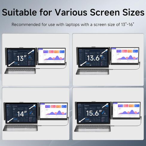 امتداد شاشة الكمبيوتر المحمول 14 "(FHD 1080p Pann 16: 9) - متوافق أسود مع Win Mac Chrome | Pluge and Play | شاشة مزدوجة مثالية للسفر/العمل/الدراسة in Saudi Arabia