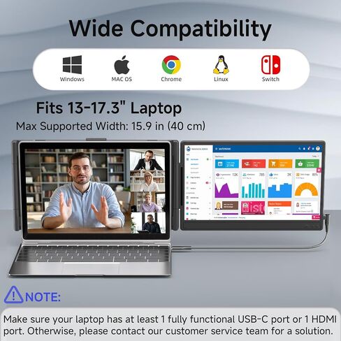 امتداد شاشة الكمبيوتر المحمول 14 "(FHD 1080p Pann 16: 9) - متوافق أسود مع Win Mac Chrome | Pluge and Play | شاشة مزدوجة مثالية للسفر/العمل/الدراسة in Saudi Arabia