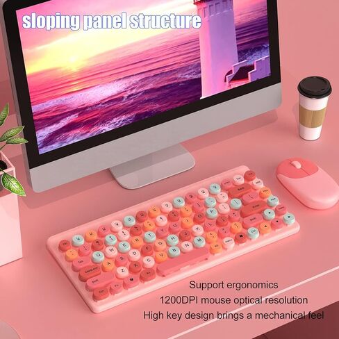 لوحة مفاتيح الألعاب اللاسلكية ، Mouse Combo 86 Keys Retro Round Critro Keycap 1200DPI Mouse Orgonomic USB Mouse with Glossy Color Clear Clear لسطح مكتب الكمبيوتر المحمول OS X (الأخضر) in Kuwait