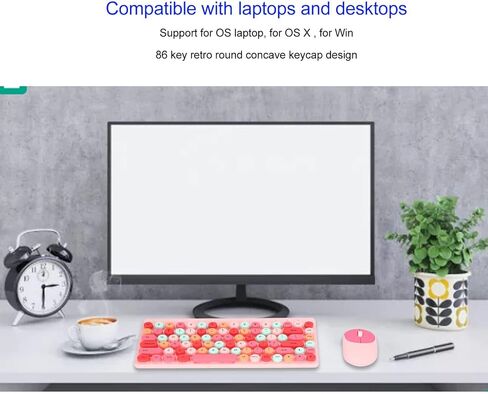 لوحة مفاتيح الألعاب اللاسلكية ، Mouse Combo 86 Keys Retro Round Critro Keycap 1200DPI Mouse Orgonomic USB Mouse with Glossy Color Clear Clear لسطح مكتب الكمبيوتر المحمول OS X (الأخضر) in Kuwait