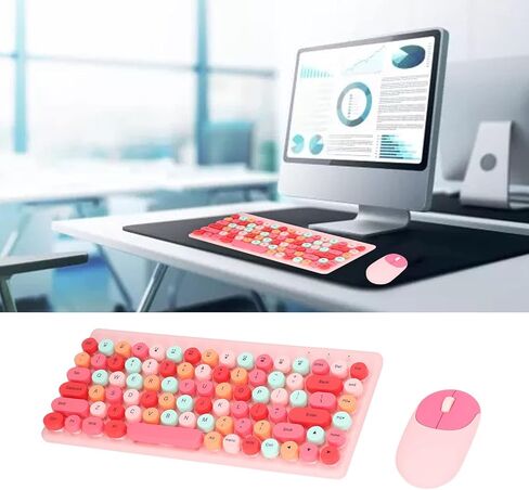 لوحة مفاتيح الألعاب اللاسلكية ، Mouse Combo 86 Keys Retro Round Critro Keycap 1200DPI Mouse Orgonomic USB Mouse with Glossy Color Clear Clear لسطح مكتب الكمبيوتر المحمول OS X (الأخضر) in Kuwait
