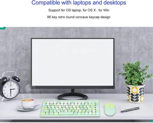 لوحة مفاتيح الألعاب اللاسلكية ، Mouse Combo 86 Keys Retro Round Critro Keycap 1200DPI Mouse Orgonomic USB Mouse with Glossy Color Clear Clear لسطح مكتب الكمبيوتر المحمول OS X (الأخضر) in Kuwait