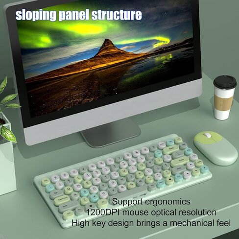 لوحة مفاتيح الألعاب اللاسلكية ، Mouse Combo 86 Keys Retro Round Critro Keycap 1200DPI Mouse Orgonomic USB Mouse with Glossy Color Clear Clear لسطح مكتب الكمبيوتر المحمول OS X (الأخضر) in Kuwait