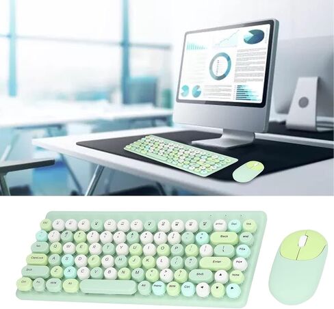 لوحة مفاتيح الألعاب اللاسلكية ، Mouse Combo 86 Keys Retro Round Critro Keycap 1200DPI Mouse Orgonomic USB Mouse with Glossy Color Clear Clear لسطح مكتب الكمبيوتر المحمول OS X (الأخضر) in Kuwait