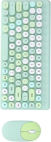 لوحة مفاتيح الألعاب اللاسلكية ، Mouse Combo 86 Keys Retro Round Critro Keycap 1200DPI Mouse Orgonomic USB Mouse with Glossy Color Clear Clear لسطح مكتب الكمبيوتر المحمول OS X (الأخضر) in Kuwait