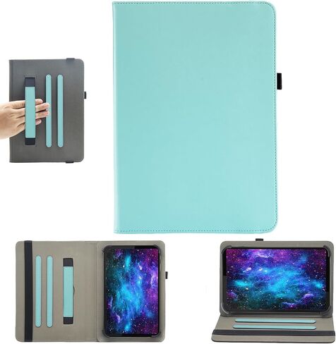 Universal 10 10.1 Inch Android Tablet Case, Revvl Tab 2 Case, Bbjjkkz Multi-Angle Viewing Stand PU Leather Cover with Hand Strap for 9.5-11 Inch Tablet, Black in Saudi Arabia
