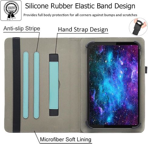 Universal 10 10.1 Inch Android Tablet Case, Revvl Tab 2 Case, Bbjjkkz Multi-Angle Viewing Stand PU Leather Cover with Hand Strap for 9.5-11 Inch Tablet, Black in Saudi Arabia