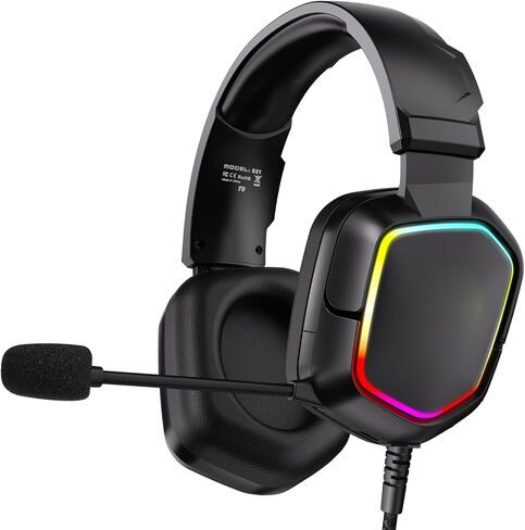 سماعة ألعاب 3.5 مم ، سماعات الألعاب مع برامج تشغيل 50 مم من الضوضاء إلغاء MIC RGB الإضاءة قابلة للتعديل لوحدة التحكم في ألعاب الهاتف المحمول للكمبيوتر الشخصي (أسود) in Kuwait