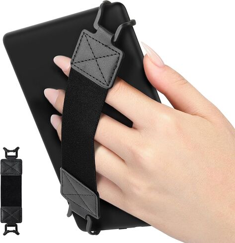 Security Hand-Strap for 6-8" eReader Tablet, Compatible with Kindle/Kobo/Voyaga/E-Book Tablet, Elastic Versatile Hand Strap Lightweight Finger Grip Holder, Black Belt, Black in Saudi Arabia