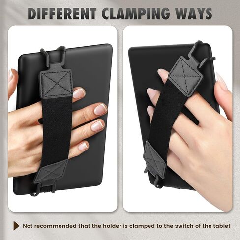 Security Hand-Strap for 6-8" eReader Tablet, Compatible with Kindle/Kobo/Voyaga/E-Book Tablet, Elastic Versatile Hand Strap Lightweight Finger Grip Holder, Black Belt, Black in Saudi Arabia