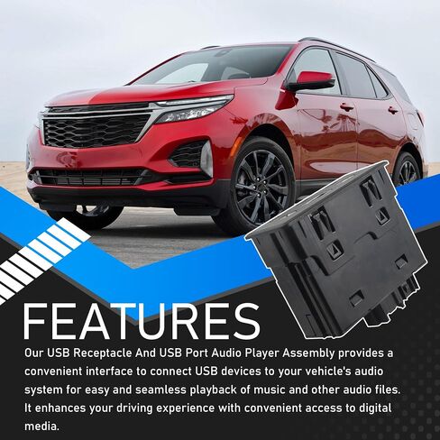 13529865 USB وعاء ومشغل الصوت USB Port Player Black متوافق مع 2019-2024 Chevy Malibu equinox 2018-2019 GMC Terrain 2020-2023 Buick Encore GX يستبدل 84260037 13512372 in Saudi Arabia