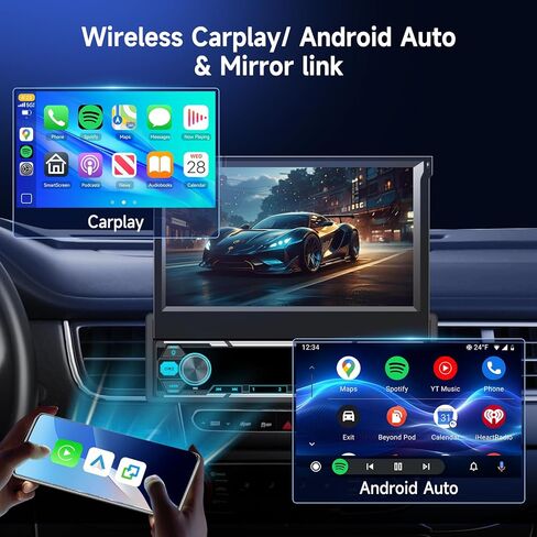6+ 128g Android Single Din Touch Screen Car Stereo مع Carplay و Android Auto ، 7 بوصة 1 DIN الراديو مع GPS WiFi Bluetooth Link Control Wheel Control FM DSP USB AUX+ CAM CAM in Kuwait