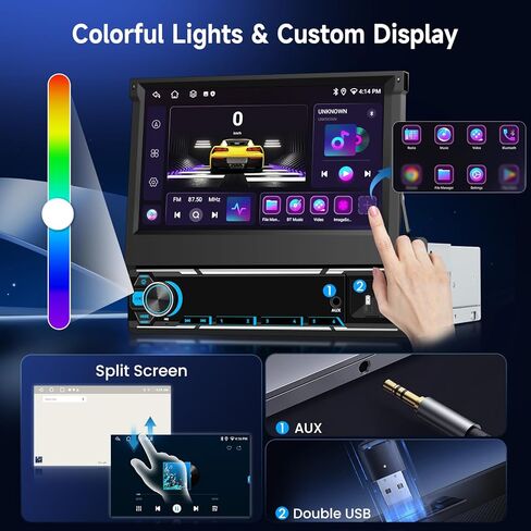 6+ 128g Android Single Din Touch Screen Car Stereo مع Carplay و Android Auto ، 7 بوصة 1 DIN الراديو مع GPS WiFi Bluetooth Link Control Wheel Control FM DSP USB AUX+ CAM CAM in Kuwait