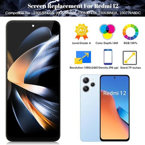 بالنسبة إلى Xiaomi Redmi 12 5G ، استبدال شاشة LCD لـ Xiaomi Redmi 12 5G 23076RN4BI ، 23076RN8DY DISPACT TOUCH DISTRICE REAPBELITY REAPBLY REAPBLY مجموعات (أسود ، مع إطار) in Saudi Arabia