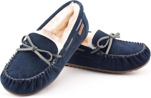 Parfeying Women's Sheepskin Moccasins Cow Suede Memory Foam Slippers Indoor Outdoor Shearling Winter Shoes,L20101 INDI 10US in Saudi Arabia