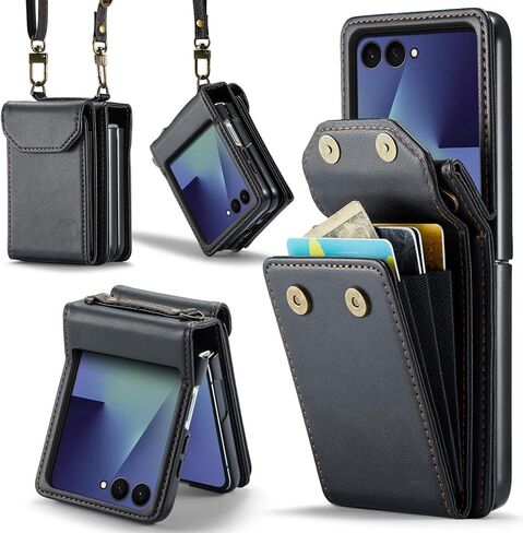 حالة هاتف ASUWISH لـ Samsung Galaxy Z Flip 5g 5G 2023 غطاء خلية محفظة مع حبل معصم Crossbody حزام RFID حامل بطاقة الائتمان SLOT ZFLIP5 Z5 G Flip5 Zflip 5Z النساء الرجال الأرجواني in Kuwait