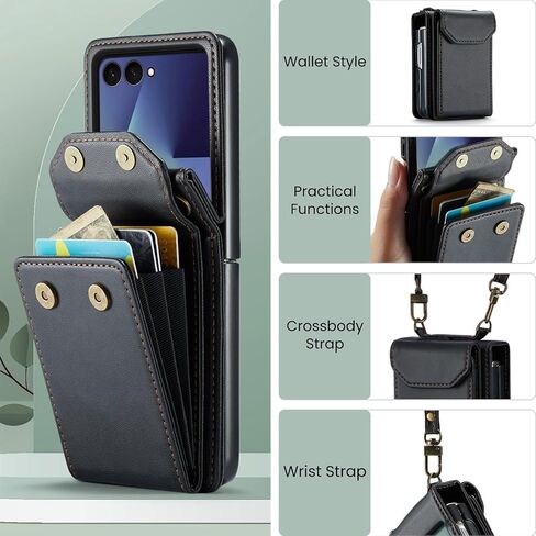 حالة هاتف ASUWISH لـ Samsung Galaxy Z Flip 5g 5G 2023 غطاء خلية محفظة مع حبل معصم Crossbody حزام RFID حامل بطاقة الائتمان SLOT ZFLIP5 Z5 G Flip5 Zflip 5Z النساء الرجال الأرجواني in Kuwait