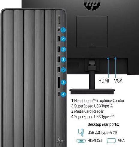 HP Envy Desktop Bundle, 27" FHD IPS Anti-Glare Monitor, 12th Gen Intel Core i5-12400 Processor, 32GB Memory, 2TB SSD, Intel UHD Graphics, Keyboard & Mouse, Wi-Fi, Ethernet, Windows 11 Pro in Saudi Arabia