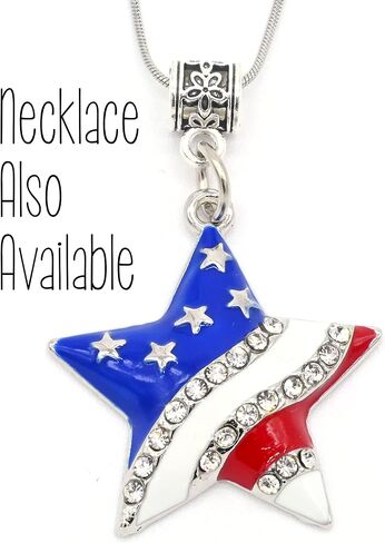 Patriotic Star Necklace - Red, White & Blue Pendant - Enamel and Rhinestone Charm - 18 Inch Chain - American Flag - 4th of July - Military Gift - Handmade by Green Acorn Kitchen in Saudi Arabia