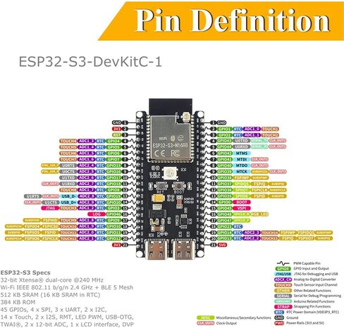 لوحة تطوير ESP32 S3 لـ Arduino Kit Bt Ipex DIY MCU مع 2.8 بوصة محول توسيع العرض ESP32-S3-DEVKITC-1 ESP32S3 N16R8 42PIN CH340X TYPEC in Saudi Arabia