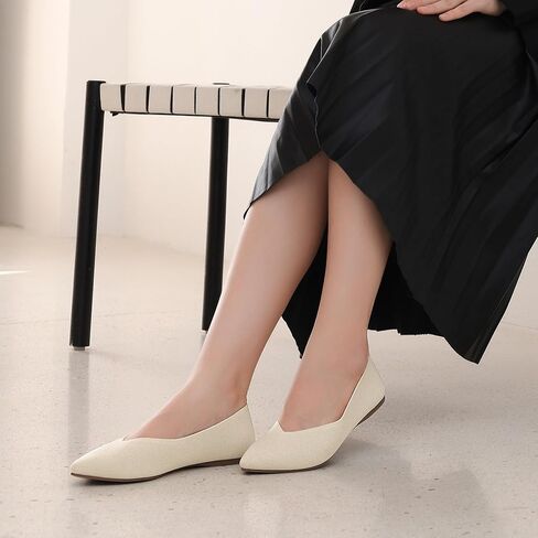 Womens Pointed Toe Flats Knit Dress Washable Shoes Slip On Ballet Flats Shoes Women Comfort Shoes Office Low Wedge Shoes in Kuwait