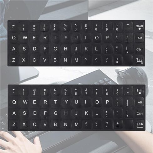 2PCS English Keyboard Stickers, Universal Replacement English Keyboard Stickers Black Background with White Lettering in Saudi Arabia
