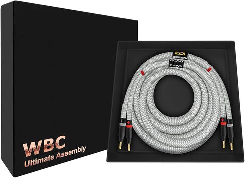 WORLDS BEST CABLES 20 Foot Ultimate - 7 AWG - Ultra-Pure OFC - Premium Audiophile HiFi Single Speaker Cable for Center Channel with Eminence Gold Banana Plugs & Silver Tweed Jacket in Saudi Arabia