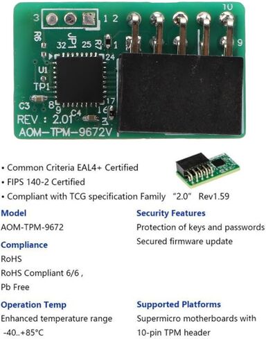 TPM 2.0 Module Trusted Platform, Vertical 10Pin SPI TPM 2.0 Module for AOM TPM 9672V Motherboard 10pin TPM Header, Computers, Encrypts Data in a Secure Channel in Saudi Arabia