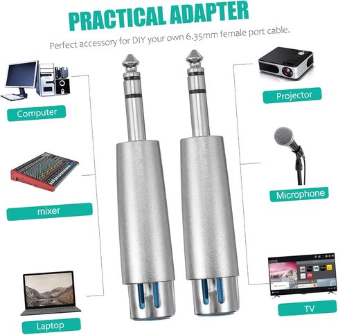 popetpop 2pcs 3-pin xlr أنثى إلى 1/4 بوصة محول ذكور dj6.35mm إلى XLR موصل موصل موصل المكونات in Saudi Arabia