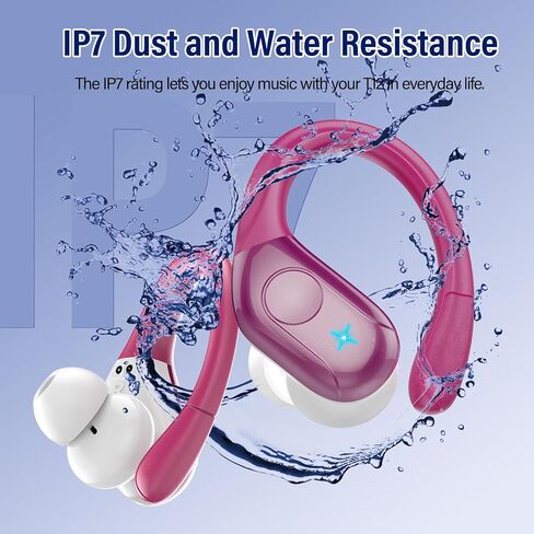 Wireless Earbuds Bluetooth 5.4 Headphones Sports 75H Stereo Deep Bass Over Ear Buds with Earhooks, Bluetooth Earbuds with 4 ENC Mic, LED Display, IP7 Waterproof Earphone for Running, Rose Gold in Kuwait