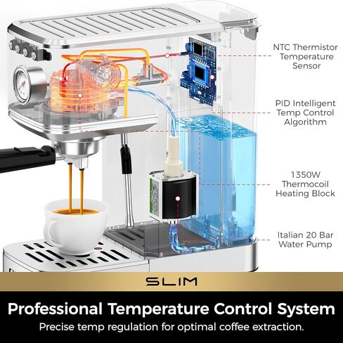 CHULUX Slim Espresso Machine with Milk Frother Steam Wand, 20 Bar Professional Pump Semi Automatic Espresso Coffee Machine for Home Cappuccino & Latte Maker, Gift for Dad or Mom in Kuwait