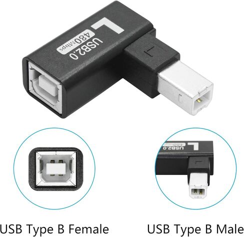 90 درجة USB B 2.0 محول الطابعة ، الزاوية اليسرى USB من النوع B الذكور إلى موصل MIDI الإناث ، Hull من الألومنيوم ، للبيانو الكهربائي الطابعة والمزيد من الأجهزة in Kuwait