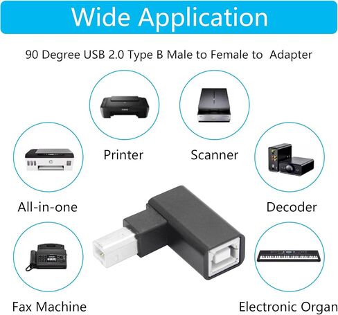 90 درجة USB B 2.0 محول الطابعة ، الزاوية اليسرى USB من النوع B الذكور إلى موصل MIDI الإناث ، Hull من الألومنيوم ، للبيانو الكهربائي الطابعة والمزيد من الأجهزة in Kuwait