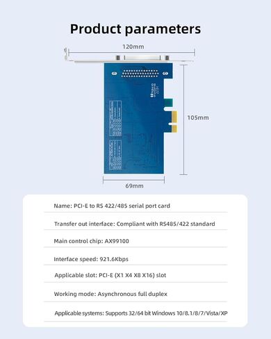 PCIe to Dual RS-485/422 Serial Port Card with DB9 Connectors - High-Speed 1-to-2 Multi-Port Expansion Card, Terminal Block Adapters in Kuwait